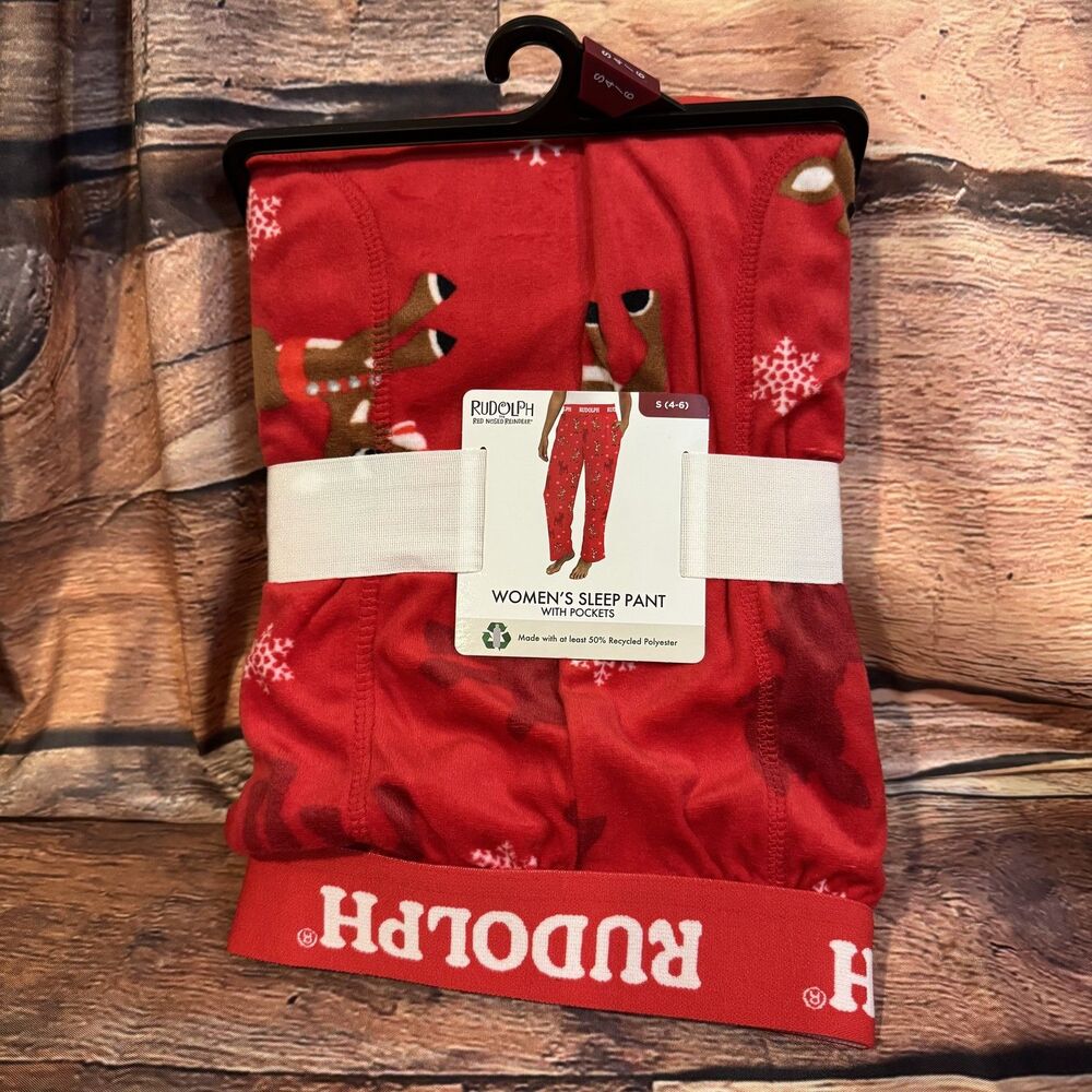 Rudolph Red Nosed Reindeer Women's Sleep Pants with Pockets Red S (4-6) NWT